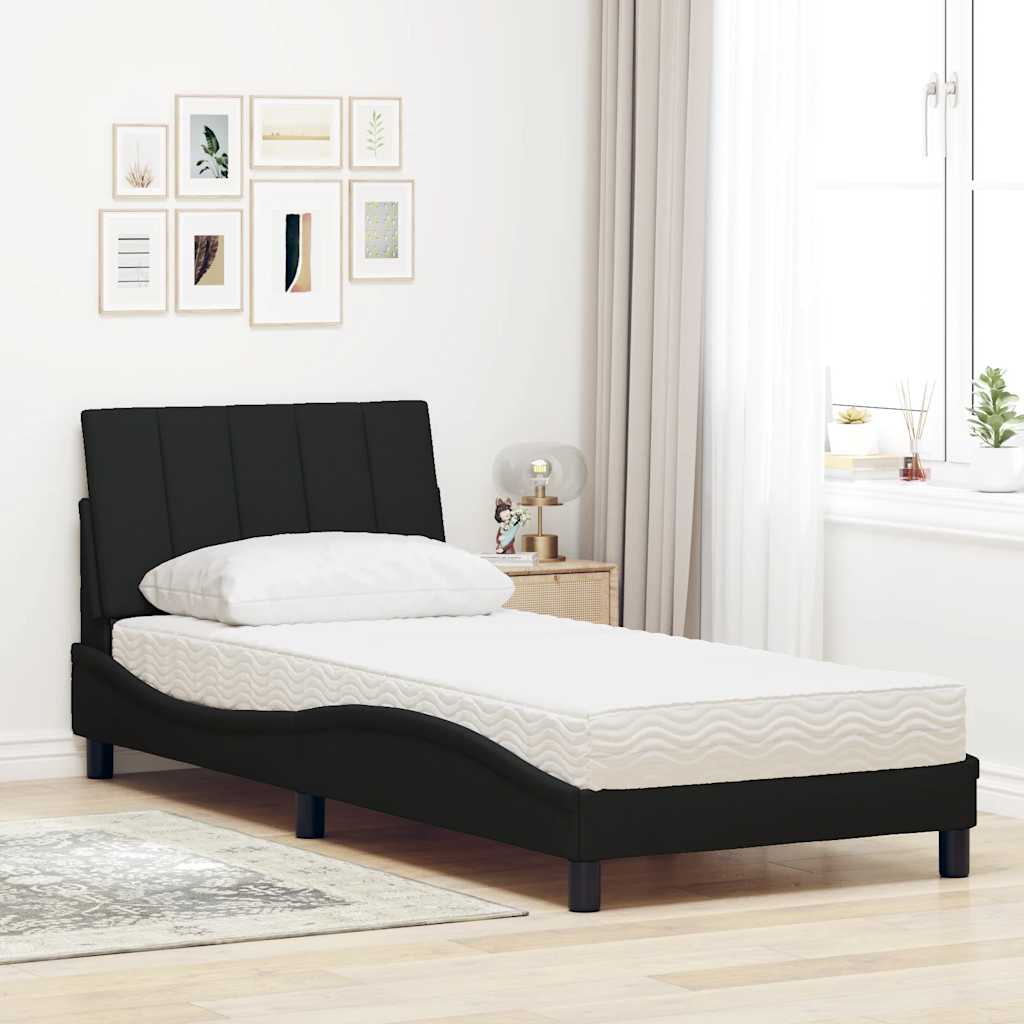 vidaXL Pat cu saltea, negru, 90x190 cm, textil