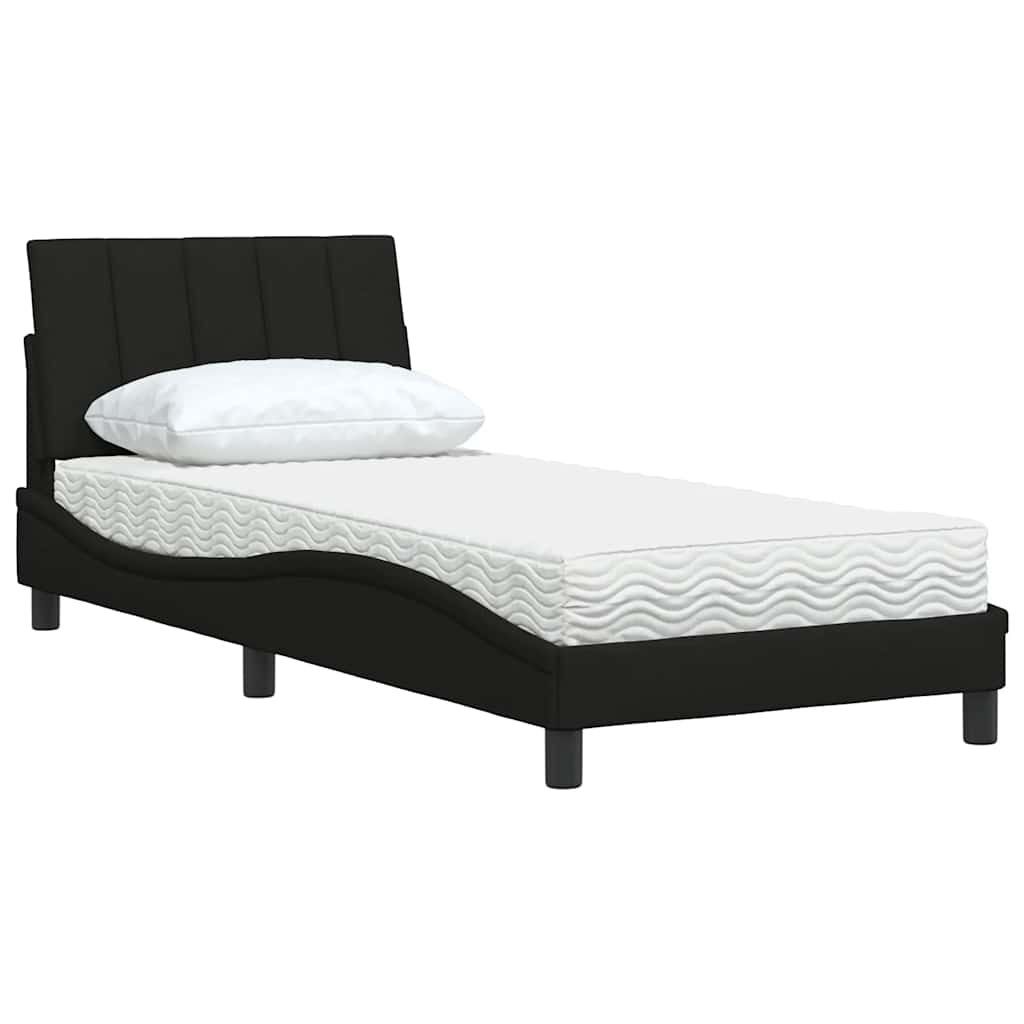 vidaXL Pat cu saltea, negru, 90x190 cm, textil