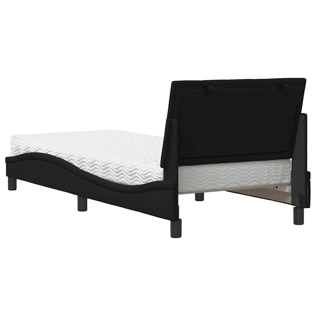 vidaXL Pat cu saltea, negru, 90x190 cm, textil