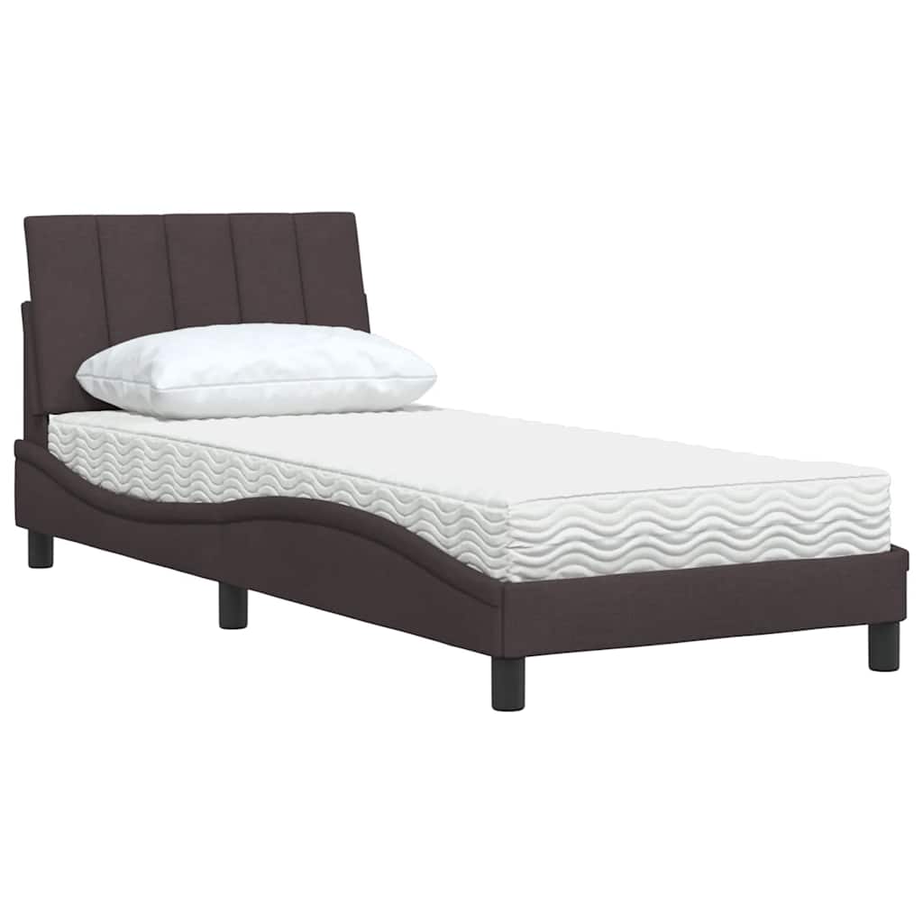 vidaXL Pat cu saltea, maro închis, 90x190 cm, textil vidaXL Pat cu saltea, maro închis, 90x190 cm, textil