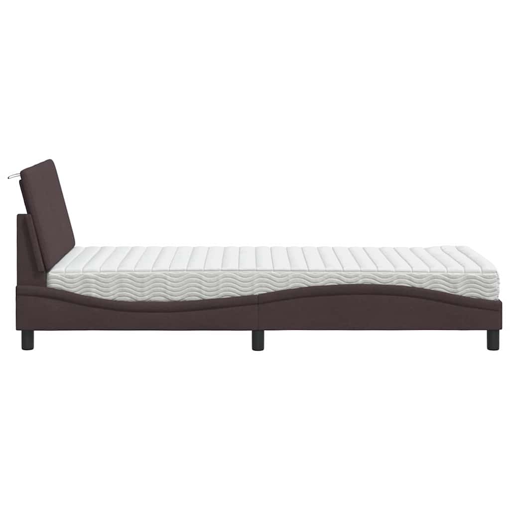 vidaXL Pat cu saltea, maro închis, 90x190 cm, textil vidaXL Pat cu saltea, maro închis, 90x190 cm, textil
