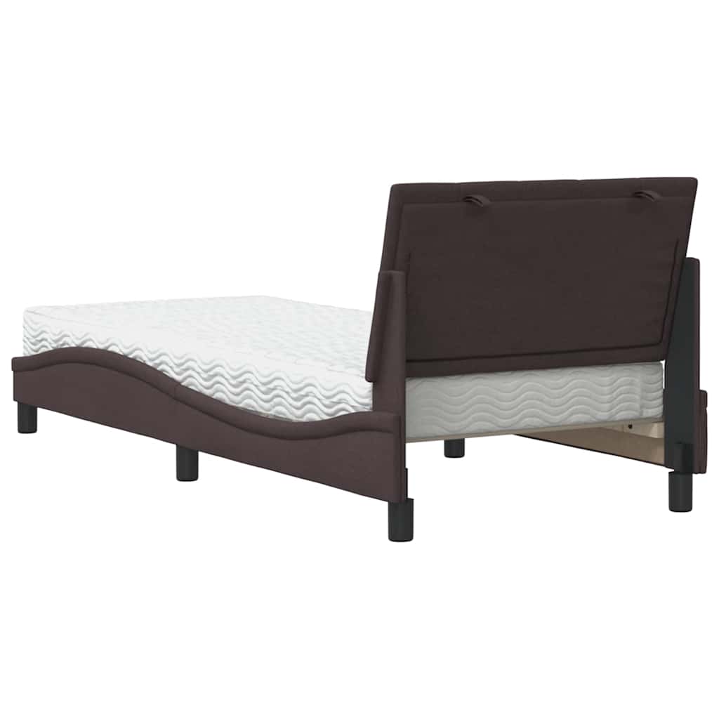 vidaXL Pat cu saltea, maro închis, 90x190 cm, textil vidaXL Pat cu saltea, maro închis, 90x190 cm, textil