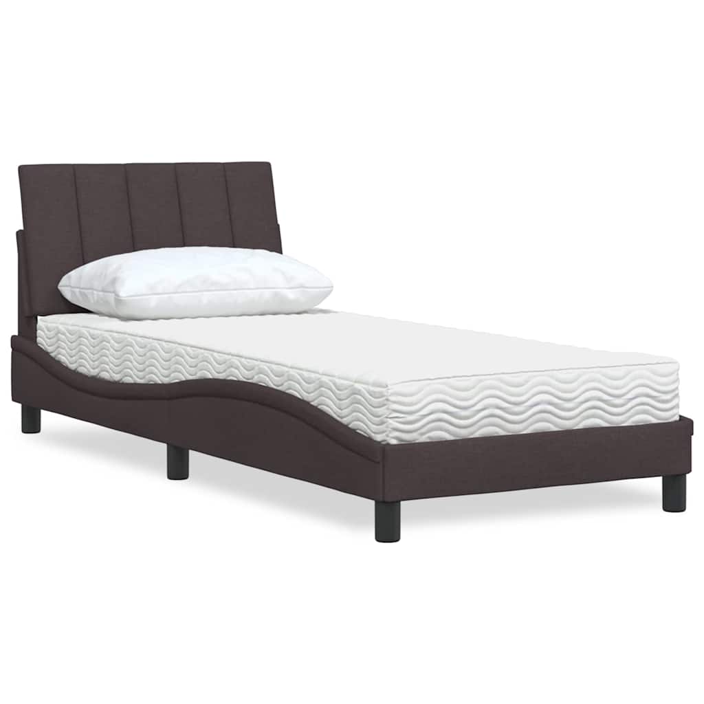 vidaXL Pat cu saltea, maro închis, 90x190 cm, textil vidaXL Pat cu saltea, maro închis, 90x190 cm, textil