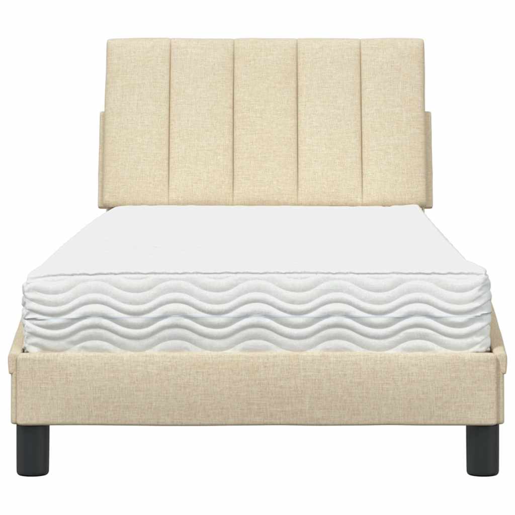 vidaXL Pat cu saltea, crem, 90x190 cm, textil vidaXL Pat cu saltea, crem, 90x190 cm, textil