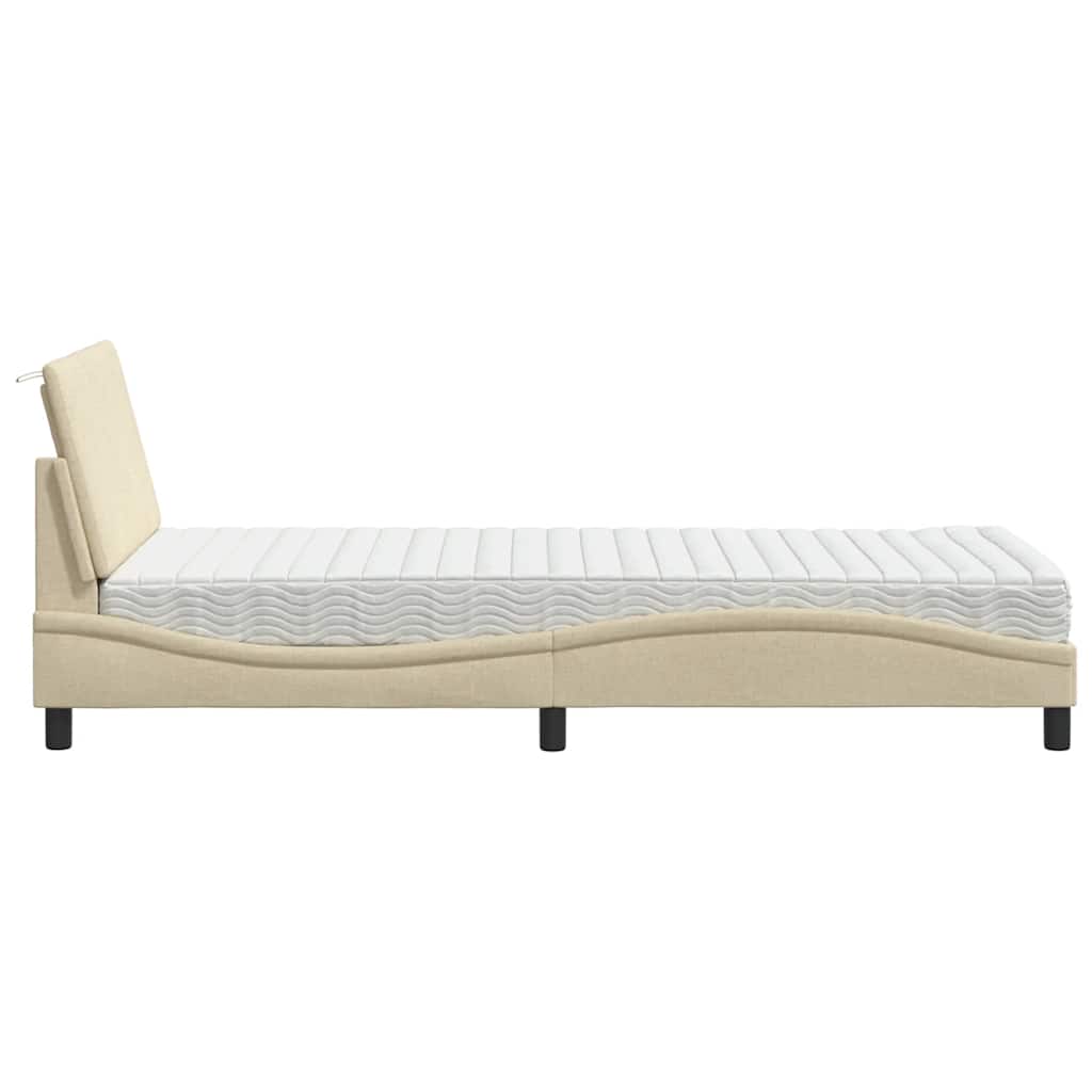 vidaXL Pat cu saltea, crem, 90x190 cm, textil vidaXL Pat cu saltea, crem, 90x190 cm, textil