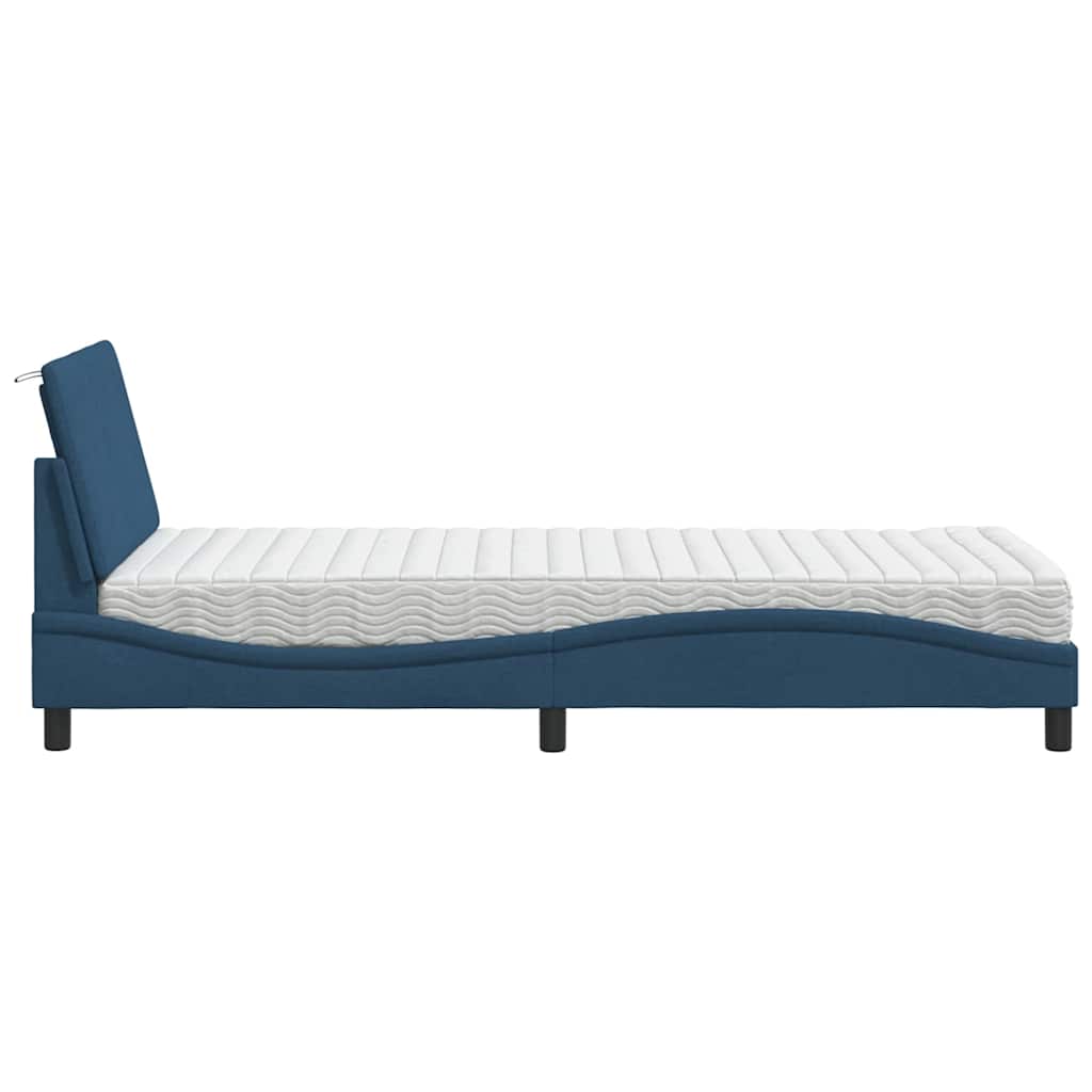 vidaXL Pat cu saltea, albastru, 90x190 cm, textil