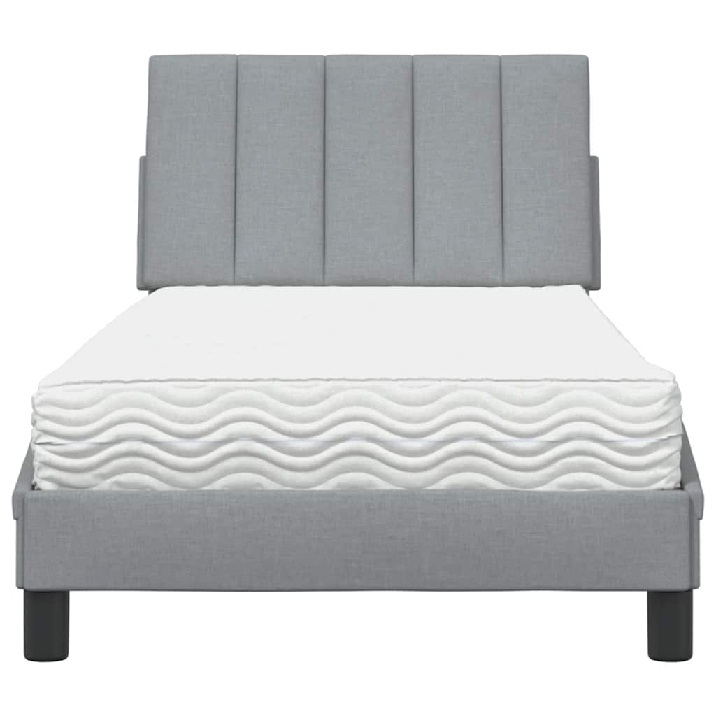vidaXL Pat cu saltea, gri deschis, 90x200 cm, textil