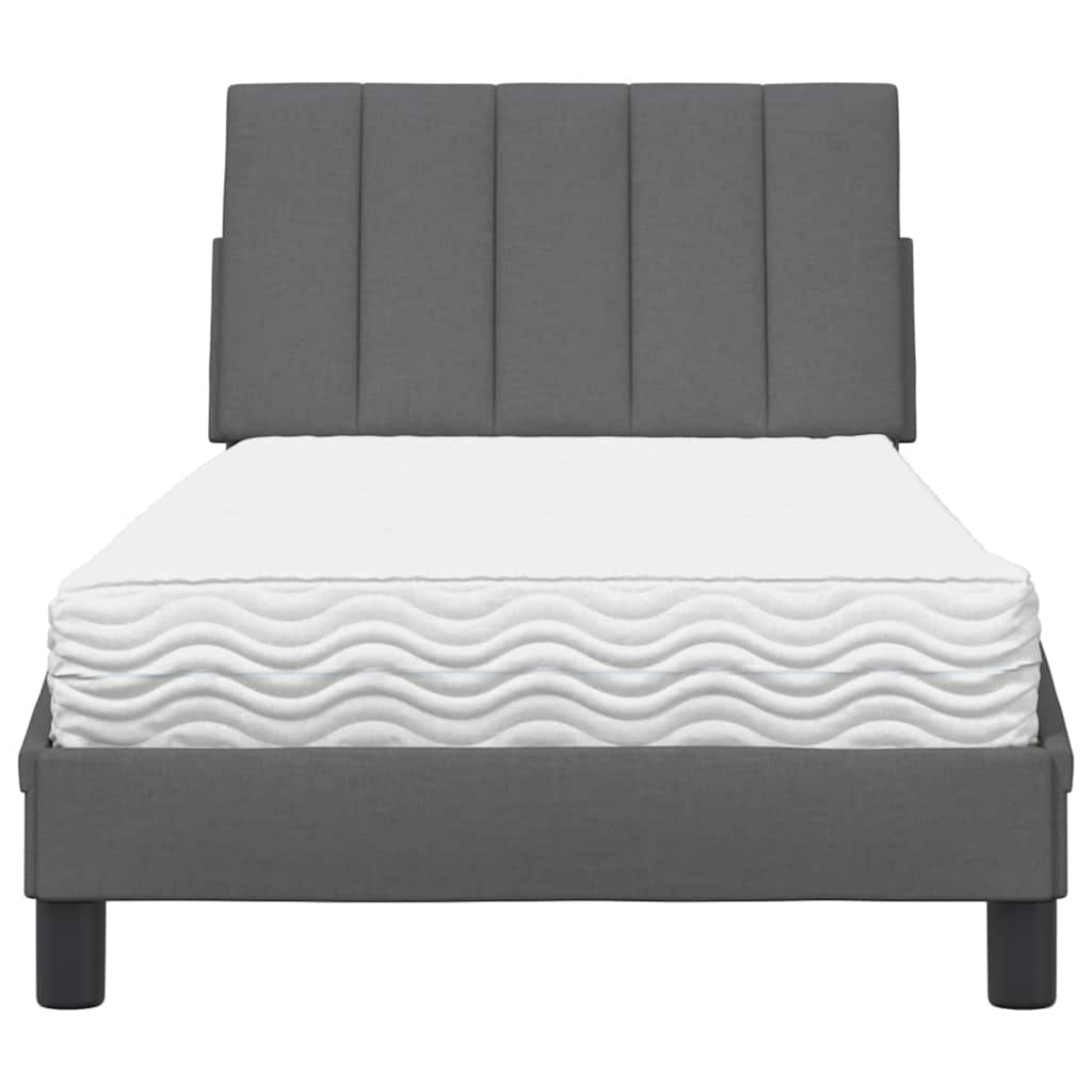vidaXL Pat cu saltea, gri închis, 90x200 cm, textil