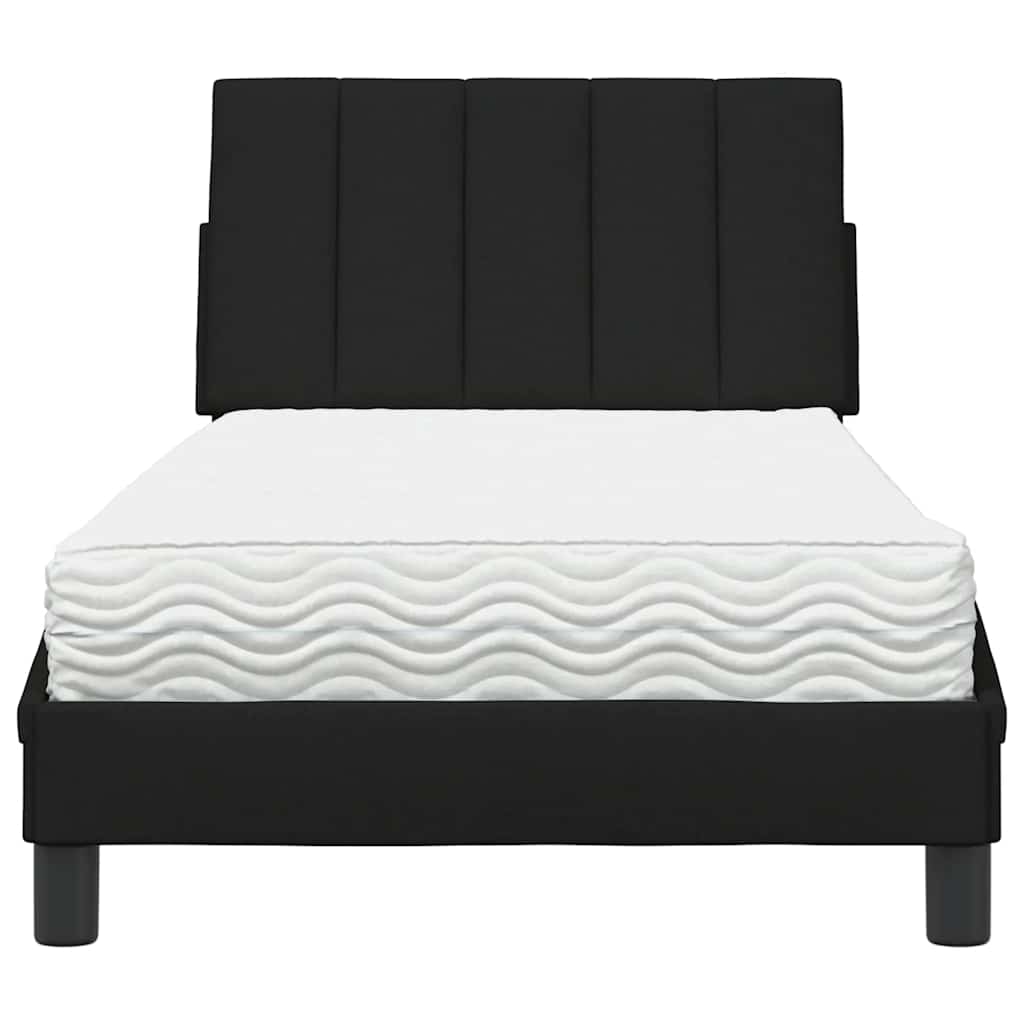 vidaXL Pat cu saltea, negru, 90x200 cm, textil