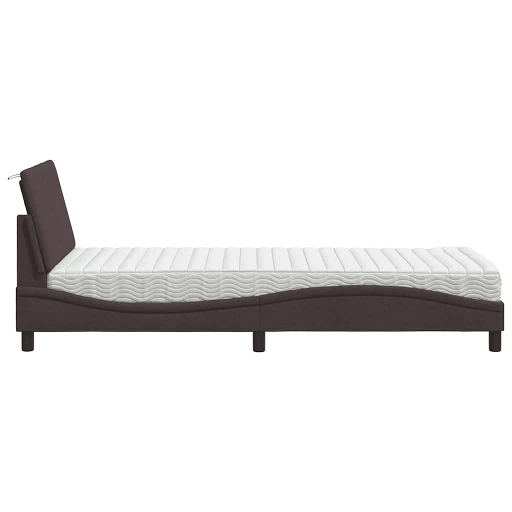 vidaXL Pat cu saltea, maro închis, 90x200 cm, textil vidaXL Pat cu saltea, maro închis, 90x200 cm, textil