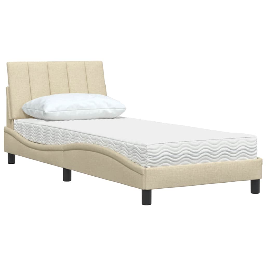 vidaXL Pat cu saltea, crem, 90x200 cm, textil vidaXL Pat cu saltea, crem, 90x200 cm, textil