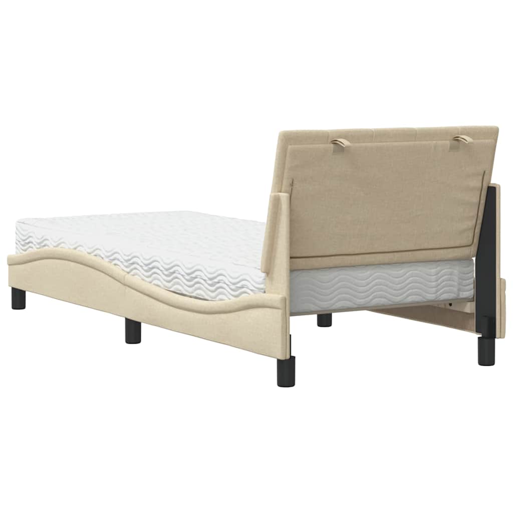 vidaXL Pat cu saltea, crem, 90x200 cm, textil vidaXL Pat cu saltea, crem, 90x200 cm, textil