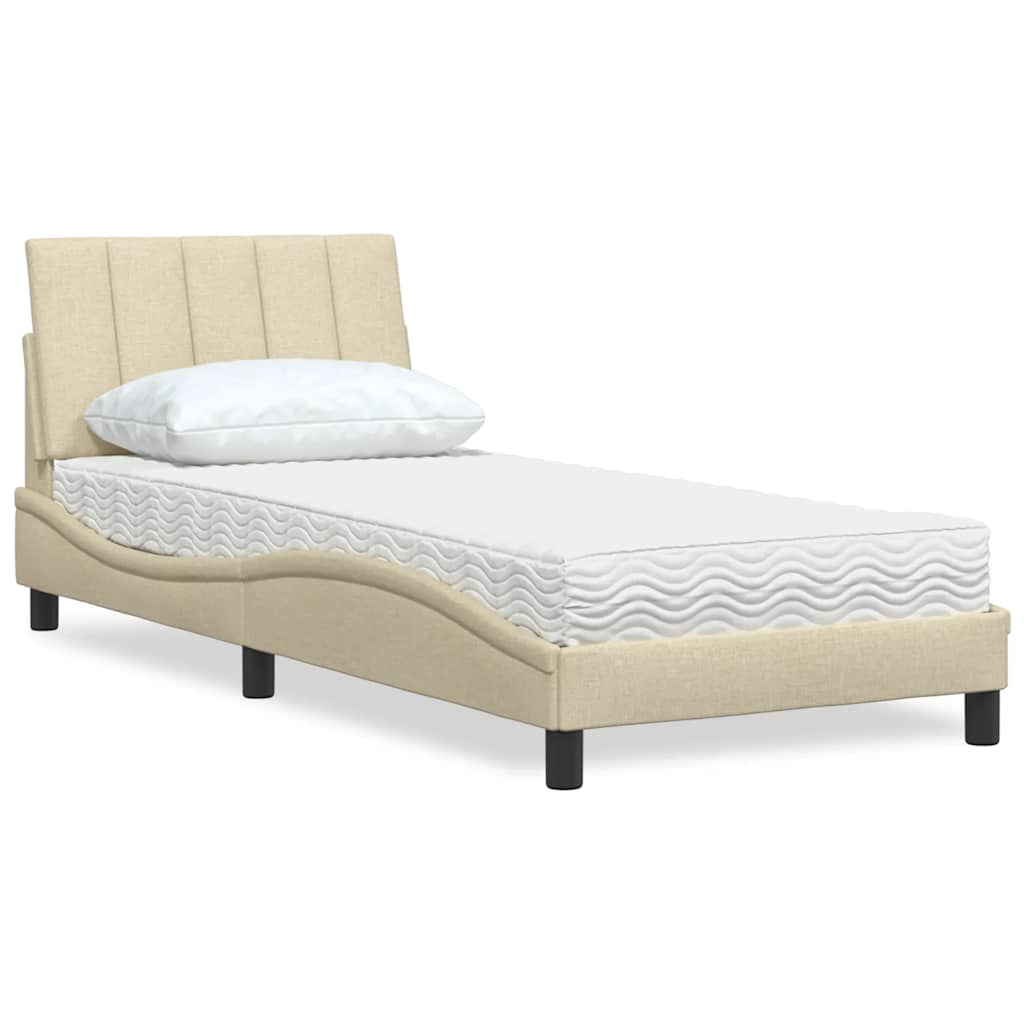 vidaXL Pat cu saltea, crem, 90x200 cm, textil vidaXL Pat cu saltea, crem, 90x200 cm, textil