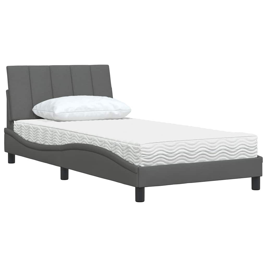 vidaXL Pat cu saltea, gri închis, 100x200 cm, textil