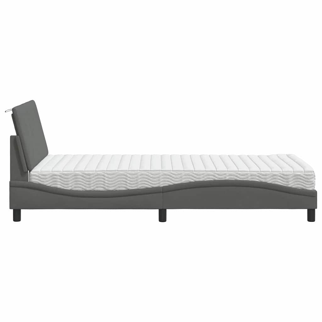 vidaXL Pat cu saltea, gri închis, 100x200 cm, textil