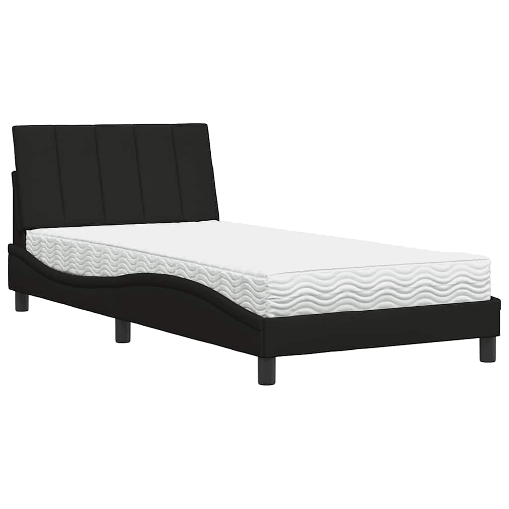 vidaXL Pat cu saltea, negru, 100x200 cm, textil