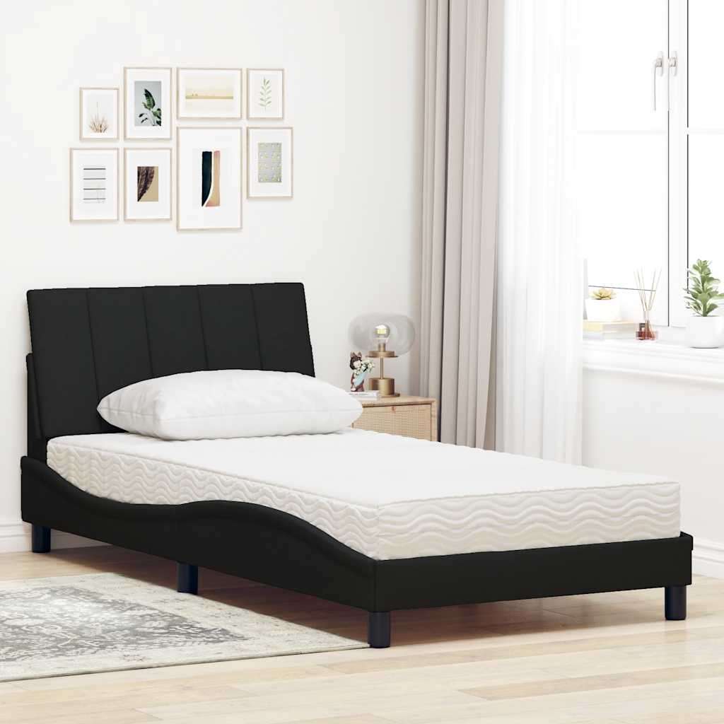 vidaXL Pat cu saltea, negru, 100x200 cm, textil