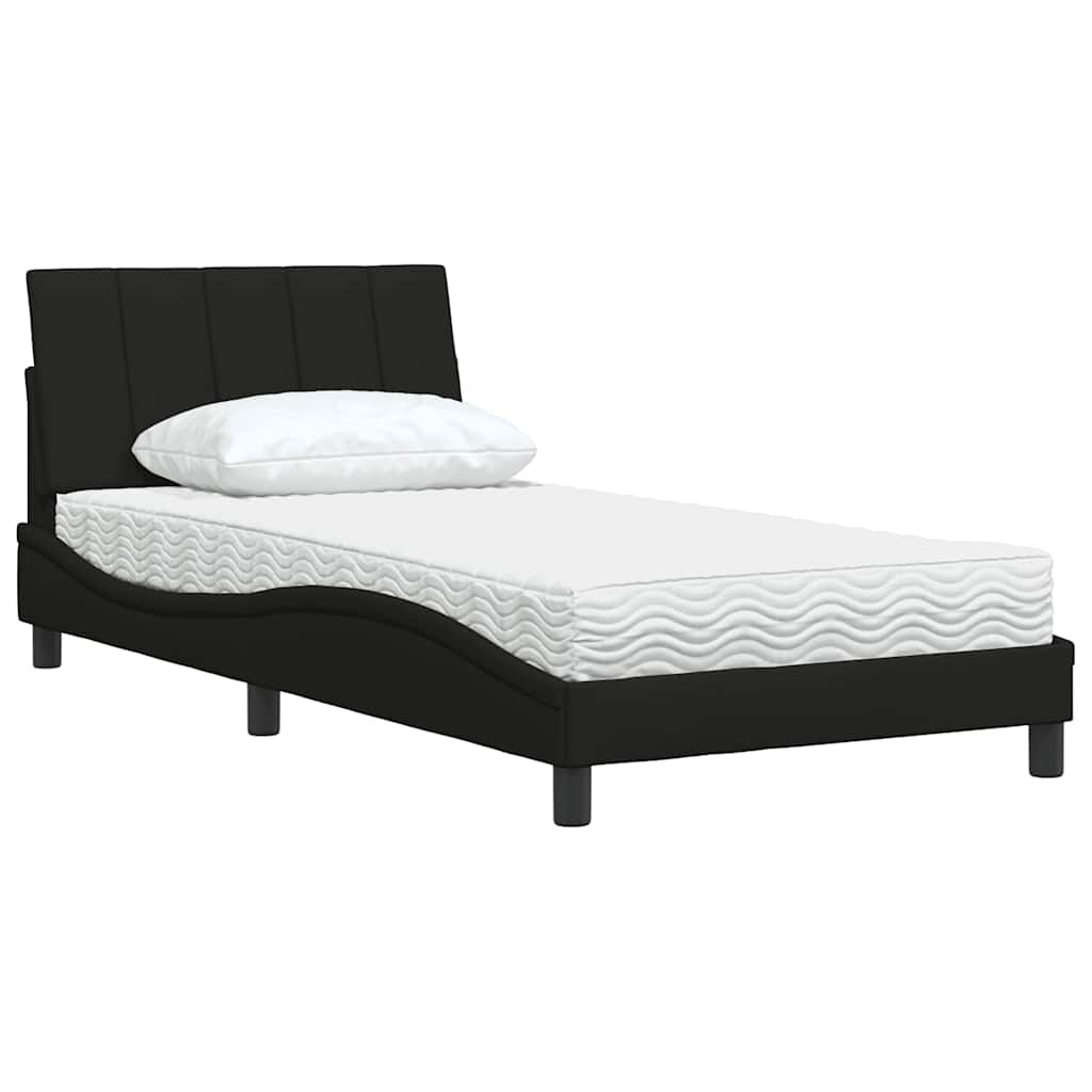 vidaXL Pat cu saltea, negru, 100x200 cm, textil