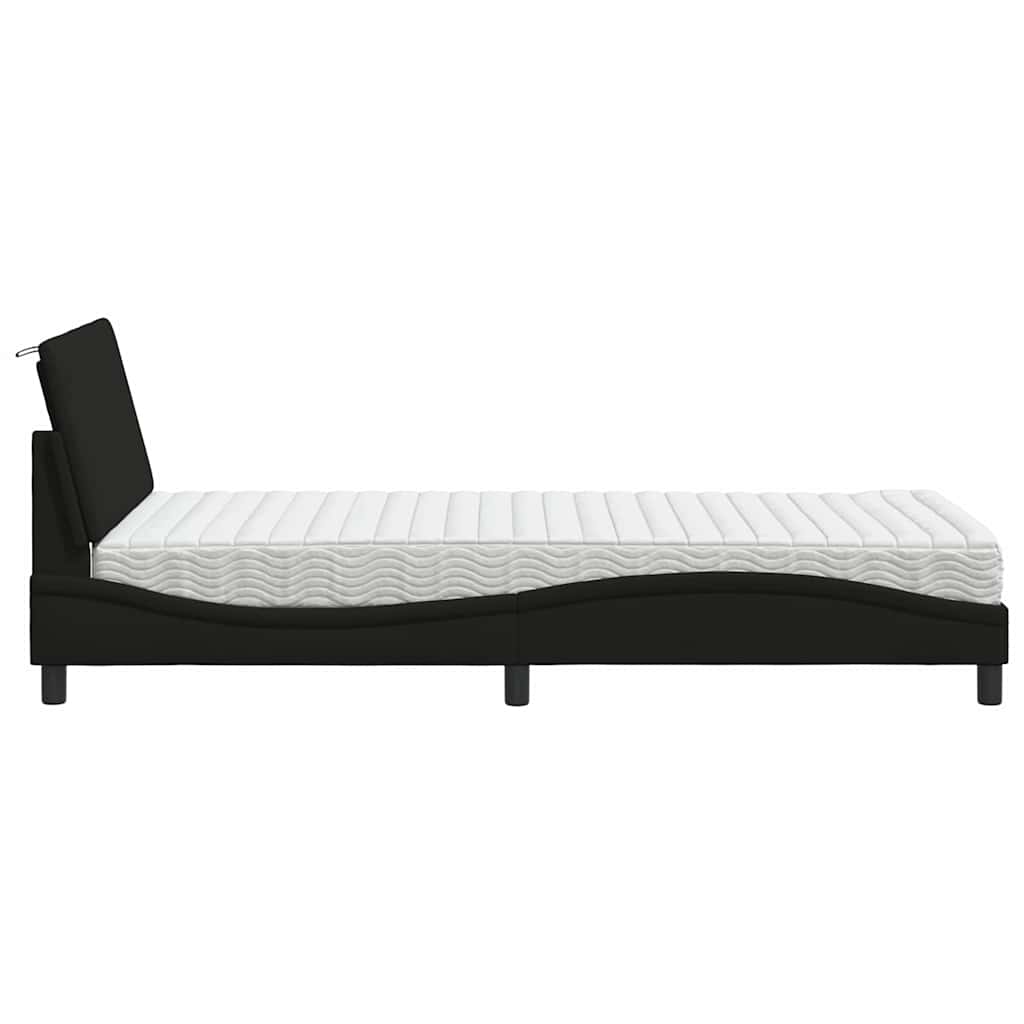 vidaXL Pat cu saltea, negru, 100x200 cm, textil