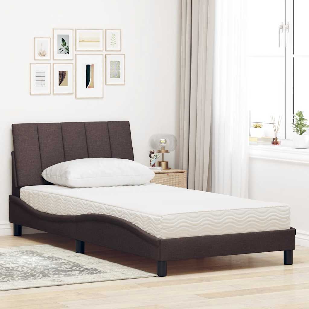 vidaXL Pat cu saltea, maro închis, 100x200 cm, textil vidaXL Pat cu saltea, maro închis, 100x200 cm, textil