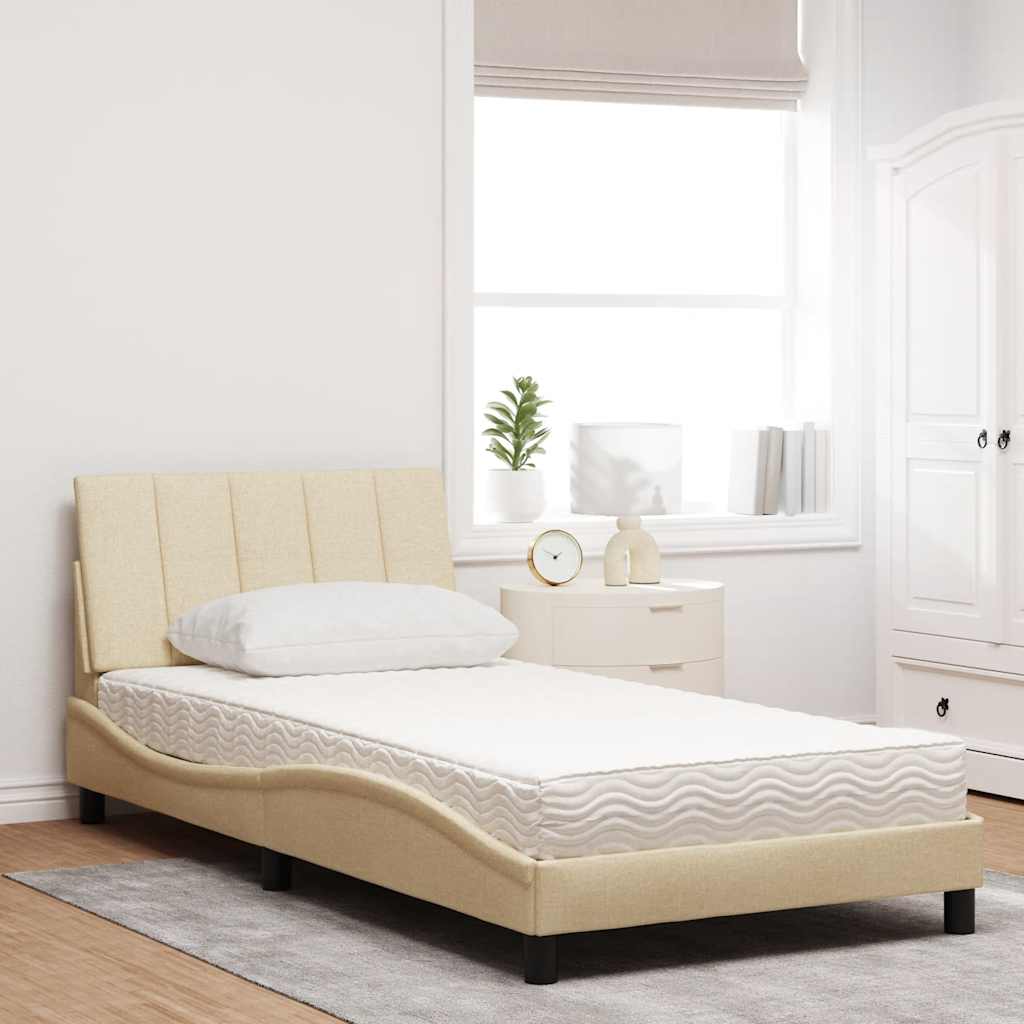 vidaXL Pat cu saltea, crem, 100x200 cm, textil