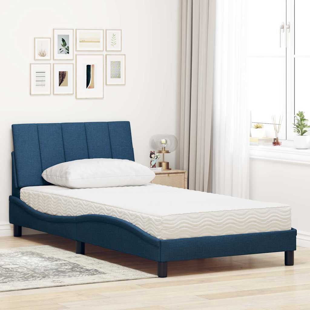 vidaXL Pat cu saltea, albastru, 100x200 cm, textil