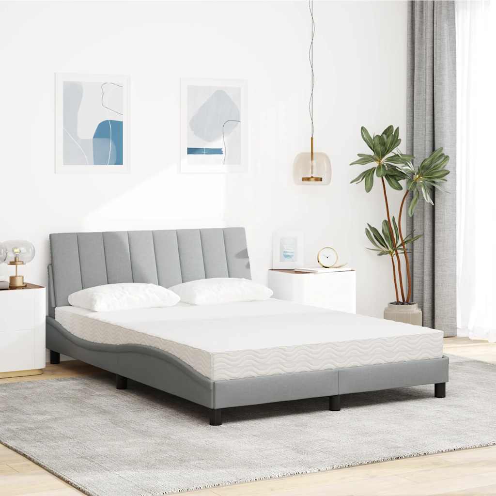 vidaXL Pat cu saltea, gri deschis, 140x190 cm, textil
