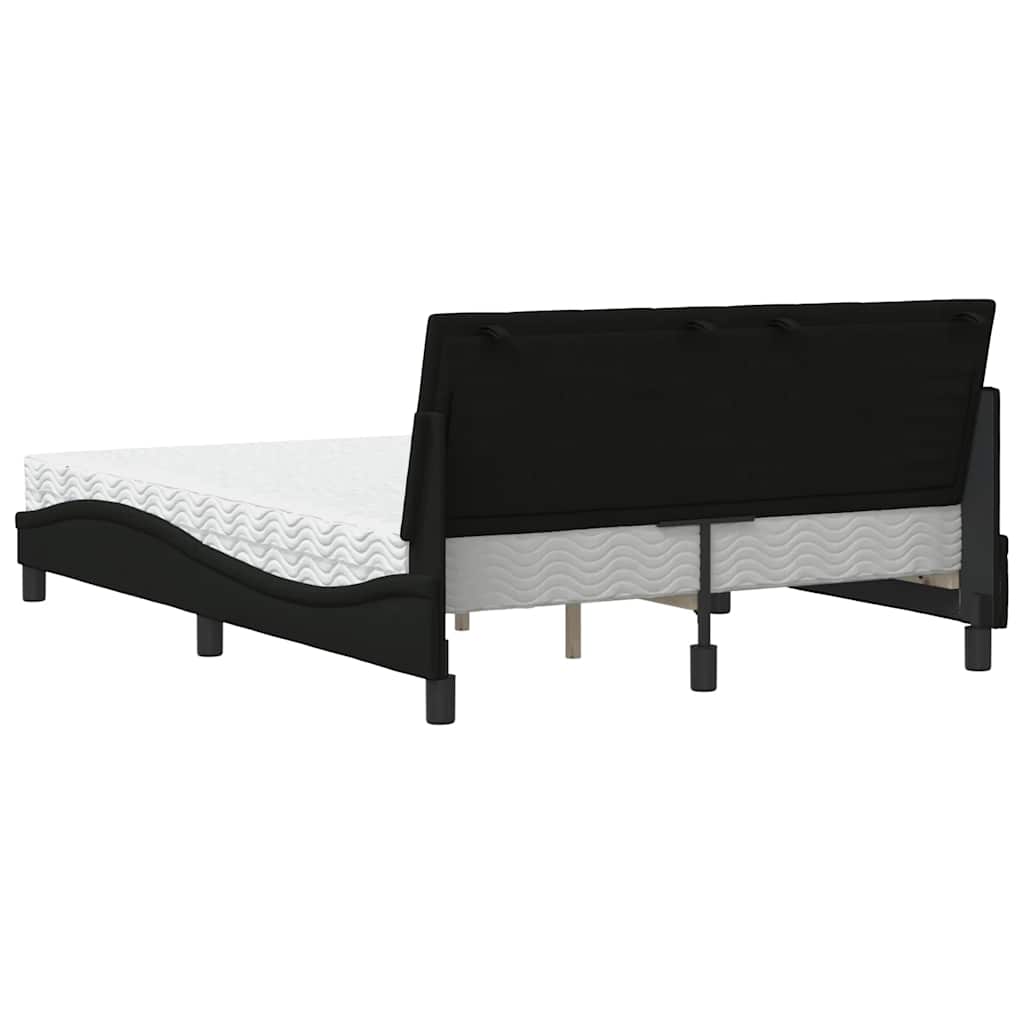vidaXL Pat cu saltea, negru, 140x190 cm, textil