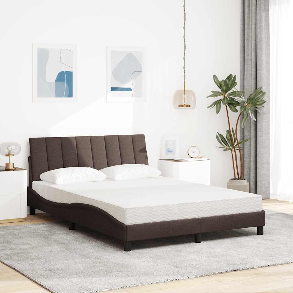 vidaXL Pat cu saltea, maro închis, 140x200 cm, textil vidaXL Pat cu saltea, maro închis, 140x200 cm, textil