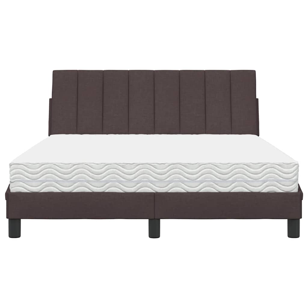 vidaXL Pat cu saltea, maro închis, 140x200 cm, textil vidaXL Pat cu saltea, maro închis, 140x200 cm, textil