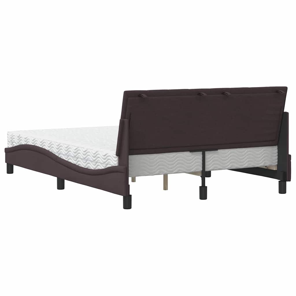 vidaXL Pat cu saltea, maro închis, 140x200 cm, textil vidaXL Pat cu saltea, maro închis, 140x200 cm, textil