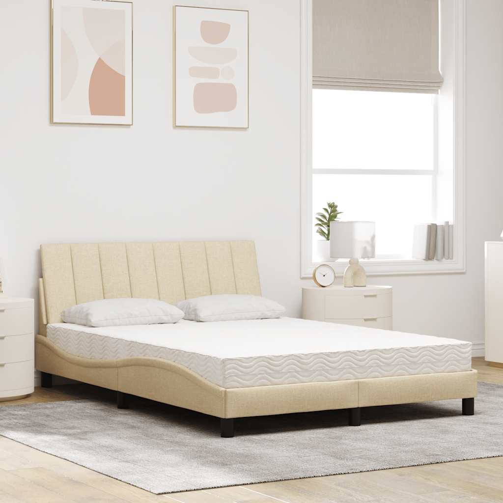vidaXL Pat cu saltea, crem, 140x200 cm, textil vidaXL Pat cu saltea, crem, 140x200 cm, textil