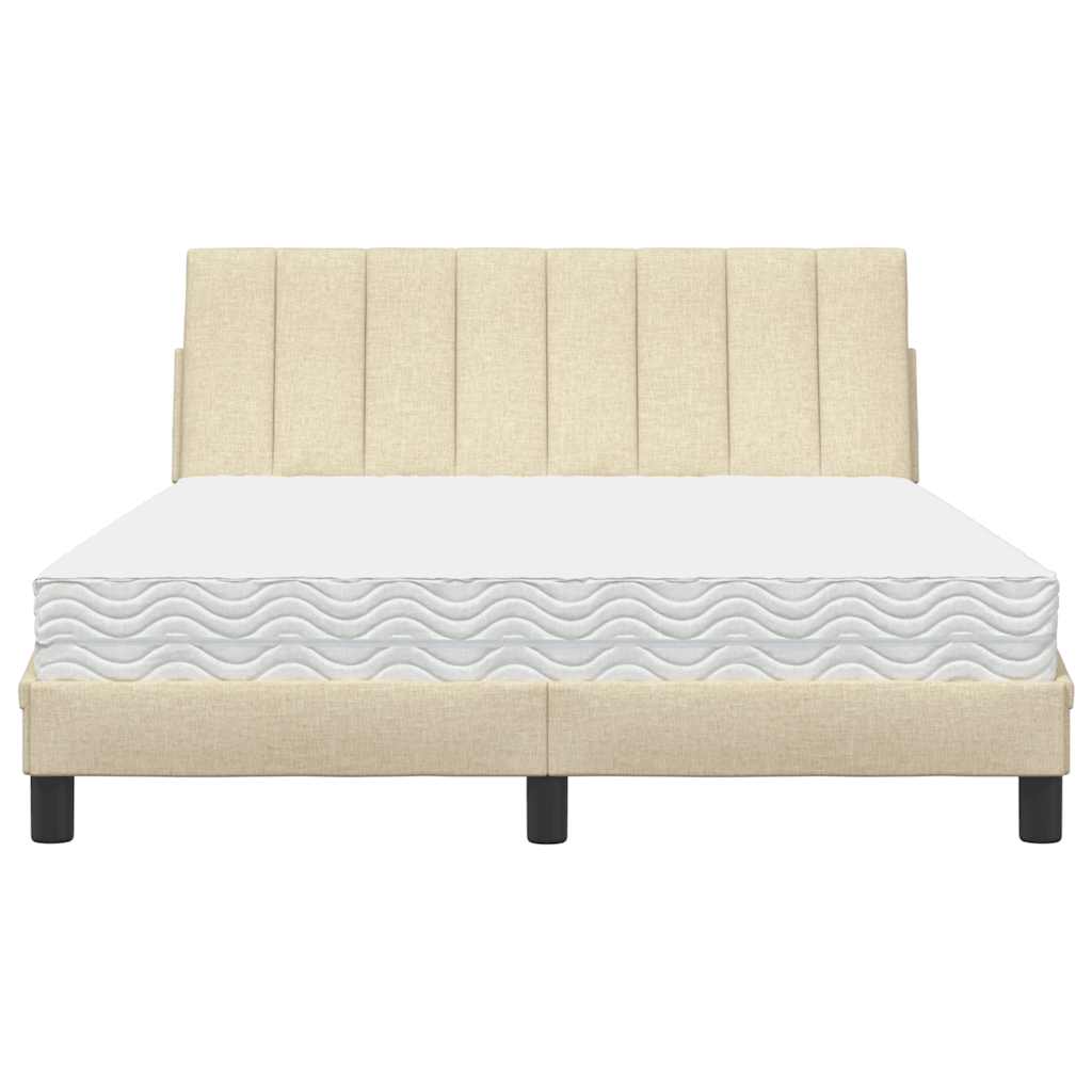 vidaXL Pat cu saltea, crem, 140x200 cm, textil vidaXL Pat cu saltea, crem, 140x200 cm, textil