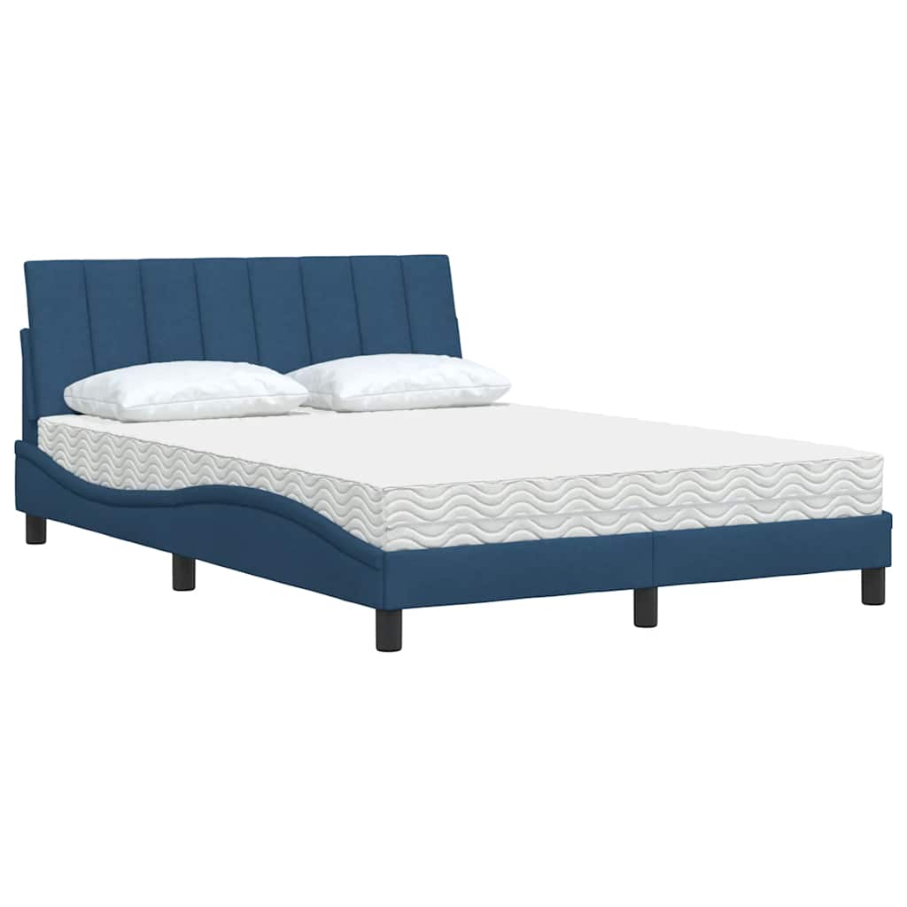 vidaXL Pat cu saltea, albastru, 140x200 cm, textil