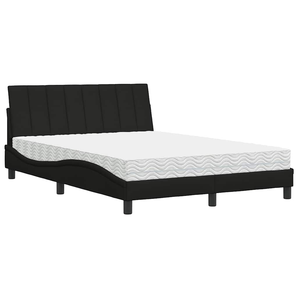 vidaXL Pat cu saltea, negru, 140x200 cm, textil
