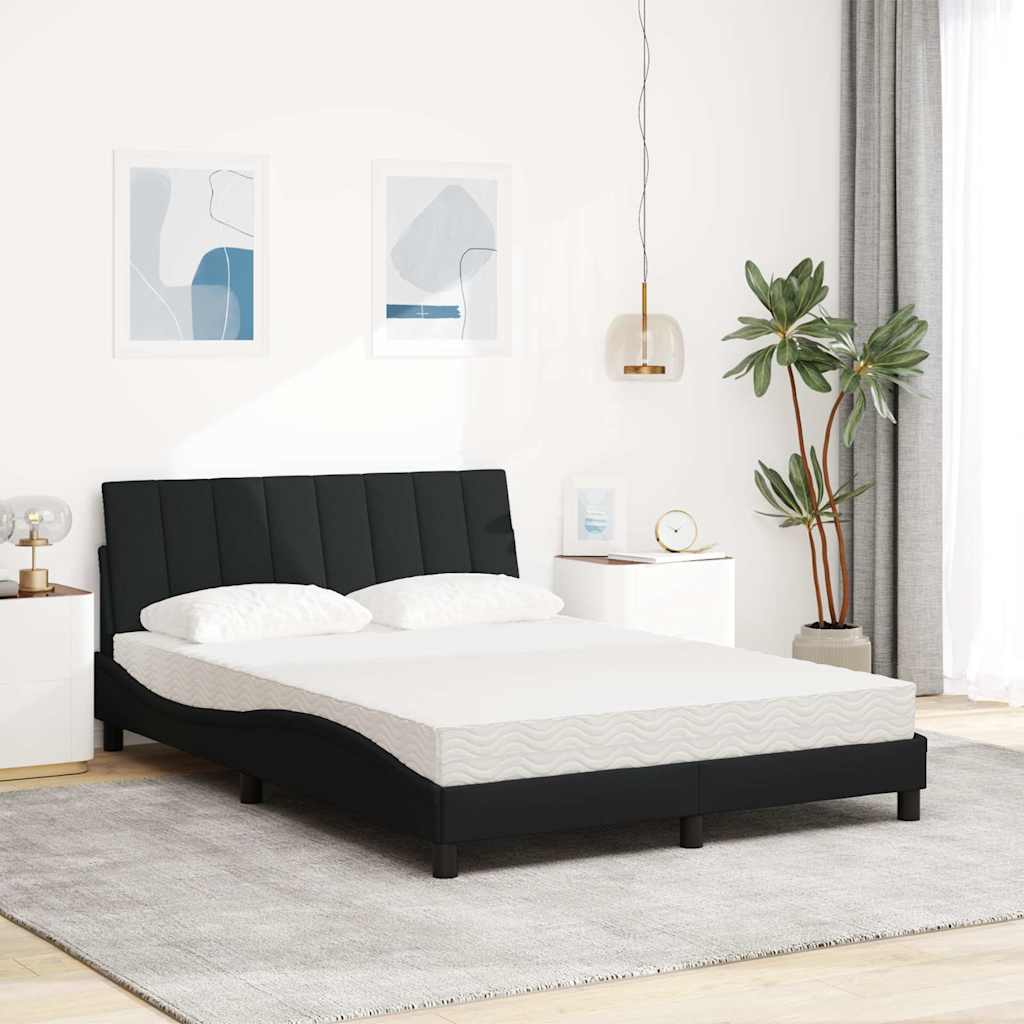 vidaXL Pat cu saltea, negru, 140x200 cm, textil