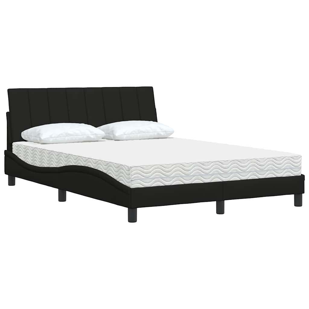vidaXL Pat cu saltea, negru, 140x200 cm, textil