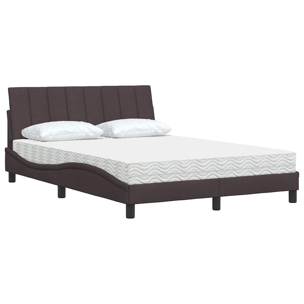 vidaXL Pat cu saltea, maro închis, 140x200 cm, textil vidaXL Pat cu saltea, maro închis, 140x200 cm, textil