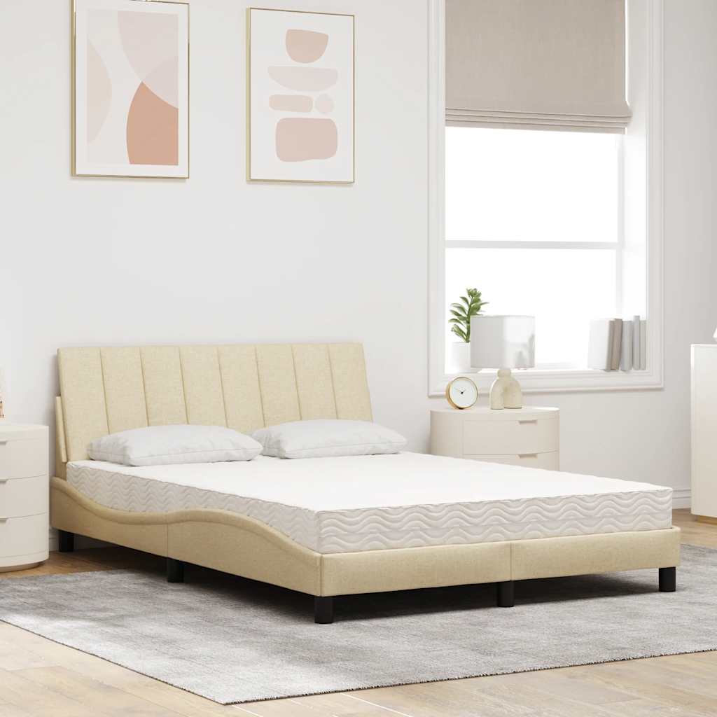 vidaXL Pat cu saltea, crem, 140x200 cm, material textil vidaXL Pat cu saltea, crem, 140x200 cm, material textil