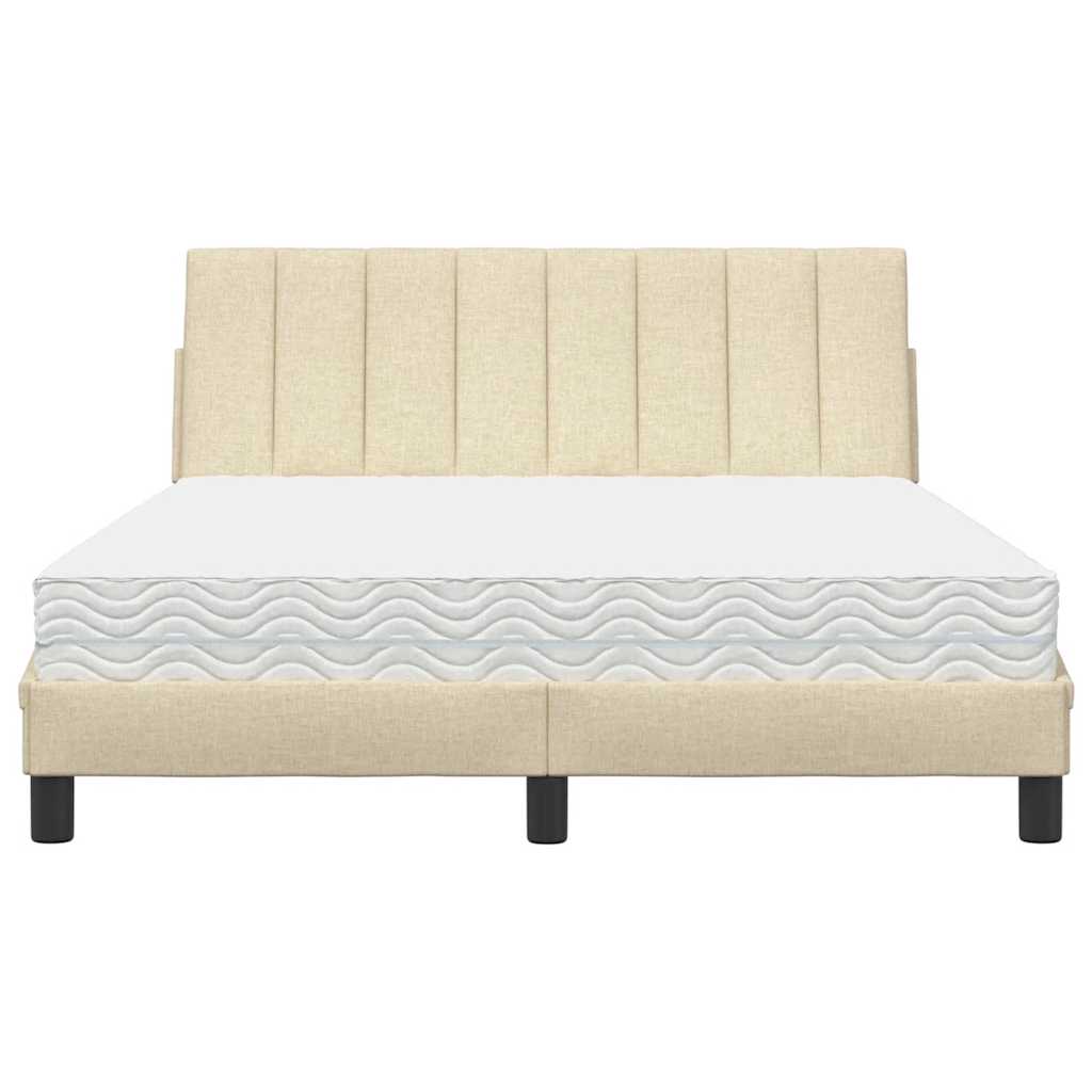 vidaXL Pat cu saltea, crem, 140x200 cm, material textil vidaXL Pat cu saltea, crem, 140x200 cm, material textil