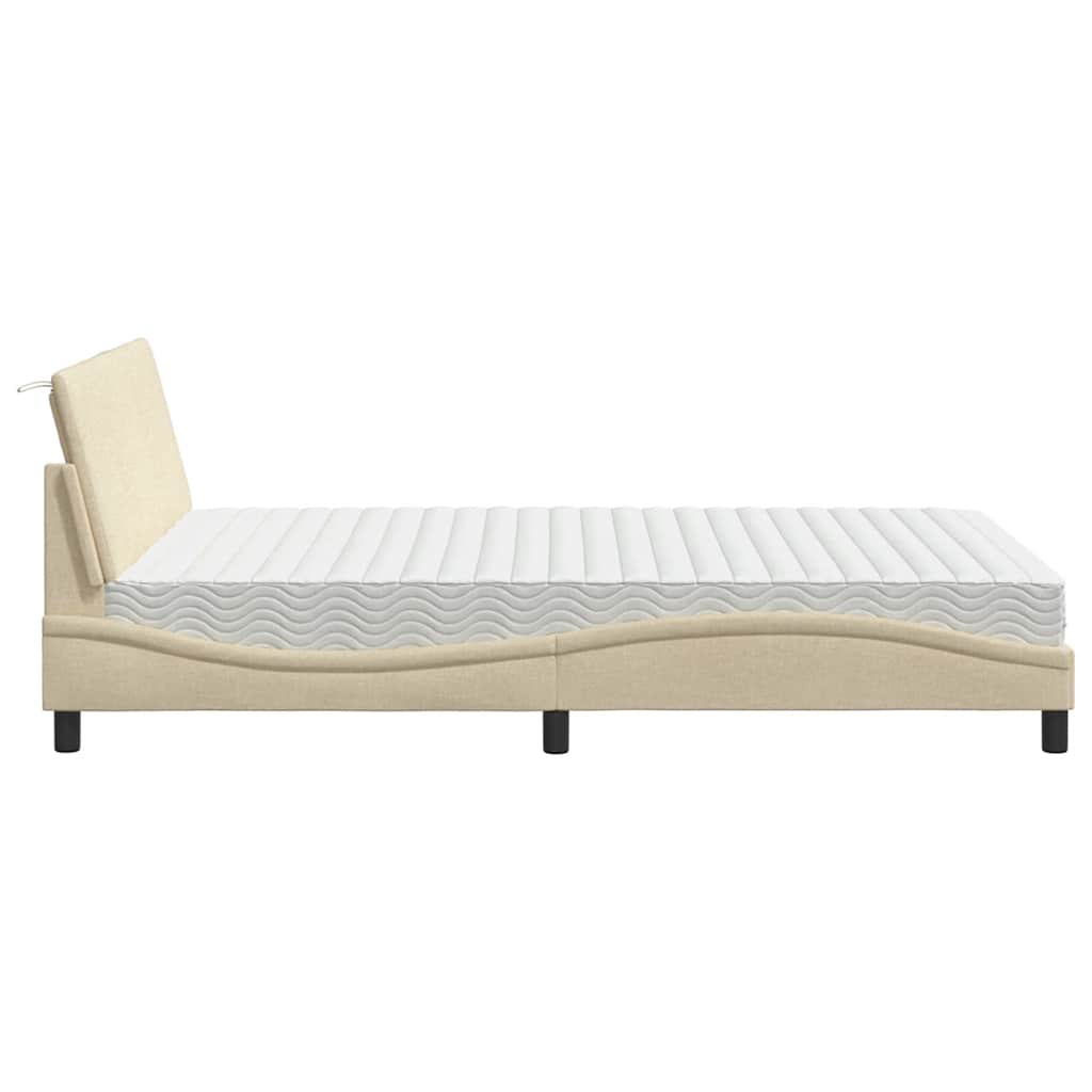 vidaXL Pat cu saltea, crem, 140x200 cm, material textil vidaXL Pat cu saltea, crem, 140x200 cm, material textil