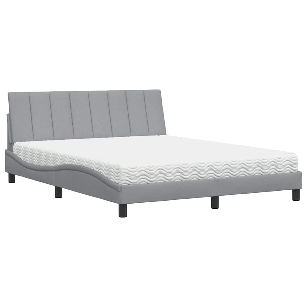 vidaXL Pat cu saltea, gri deschis, 160x200 cm, textil