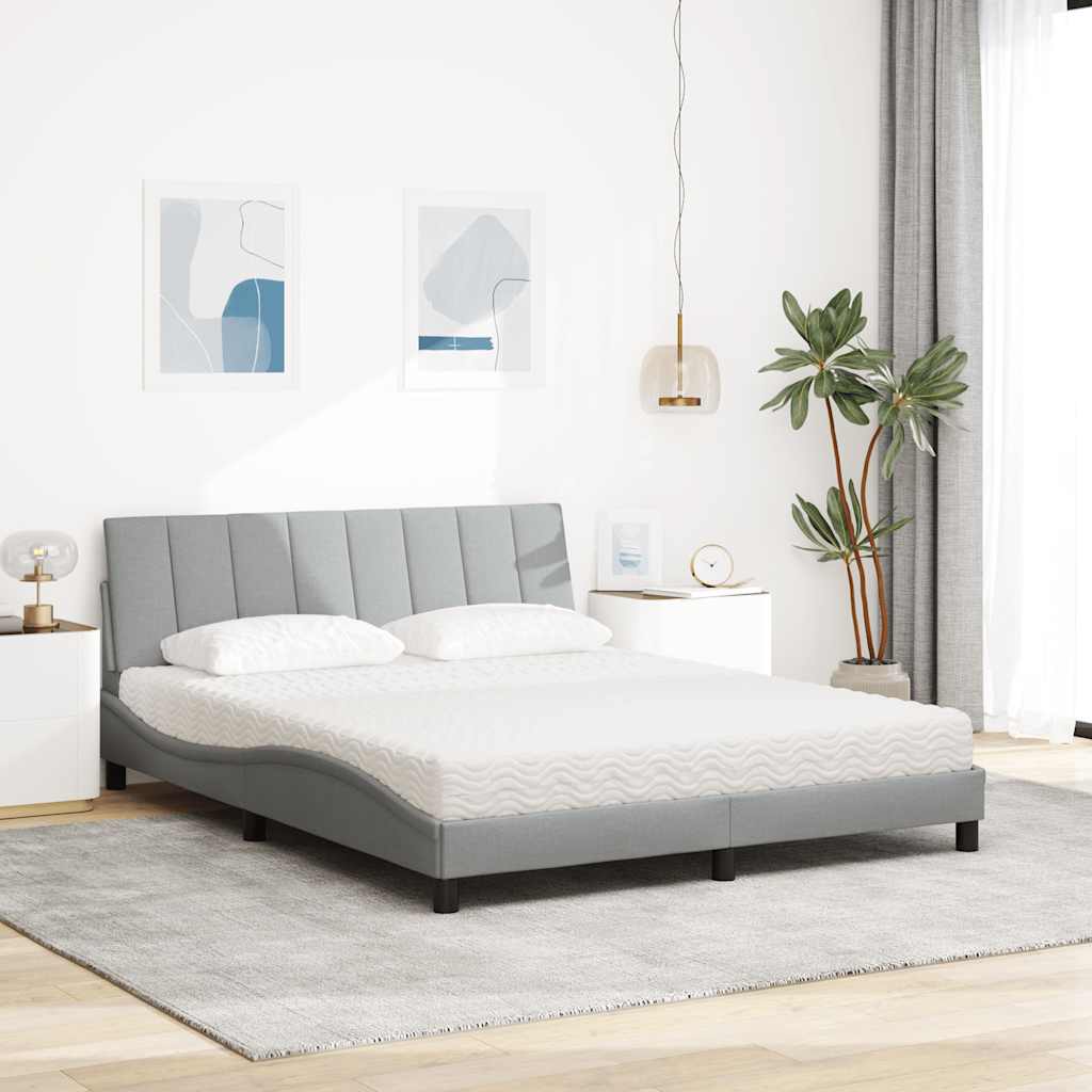 vidaXL Pat cu saltea, gri deschis, 160x200 cm, textil
