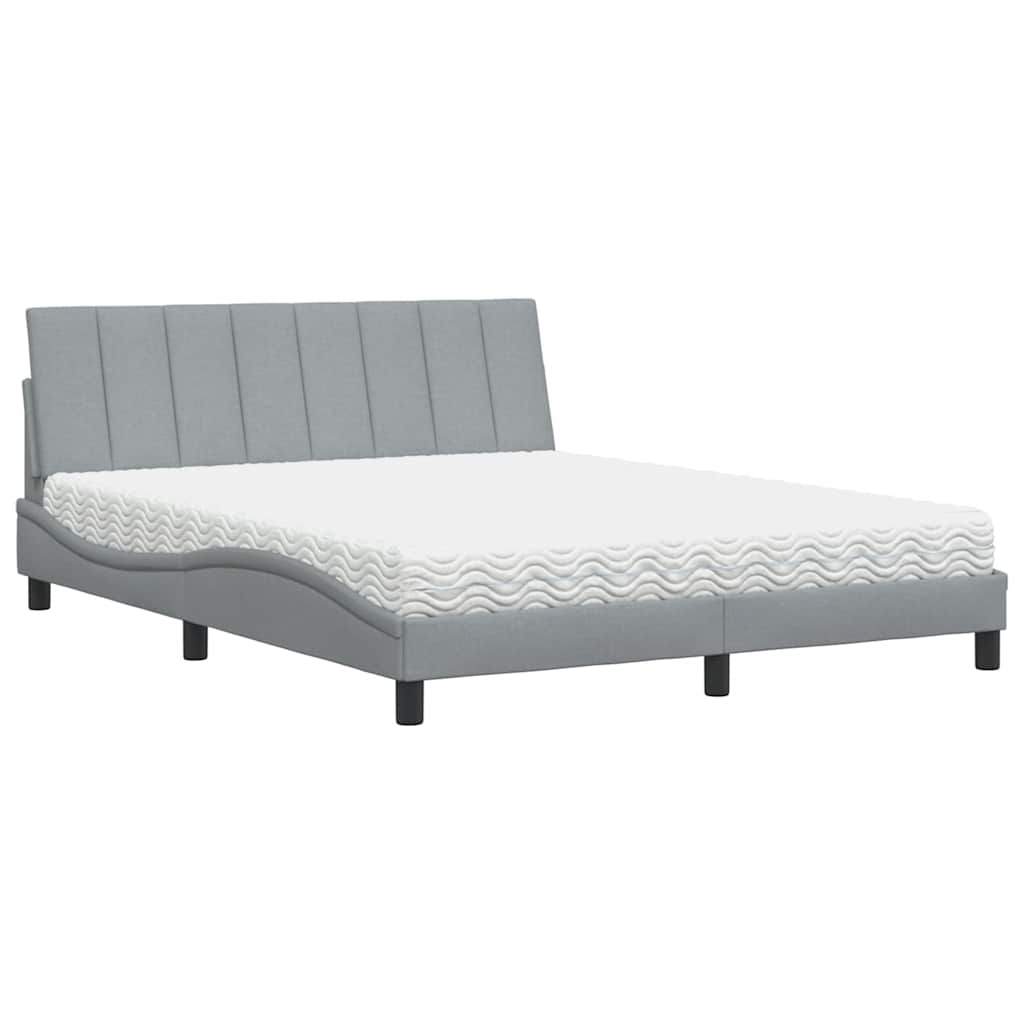 vidaXL Pat cu saltea, gri deschis, 160x200 cm, textil