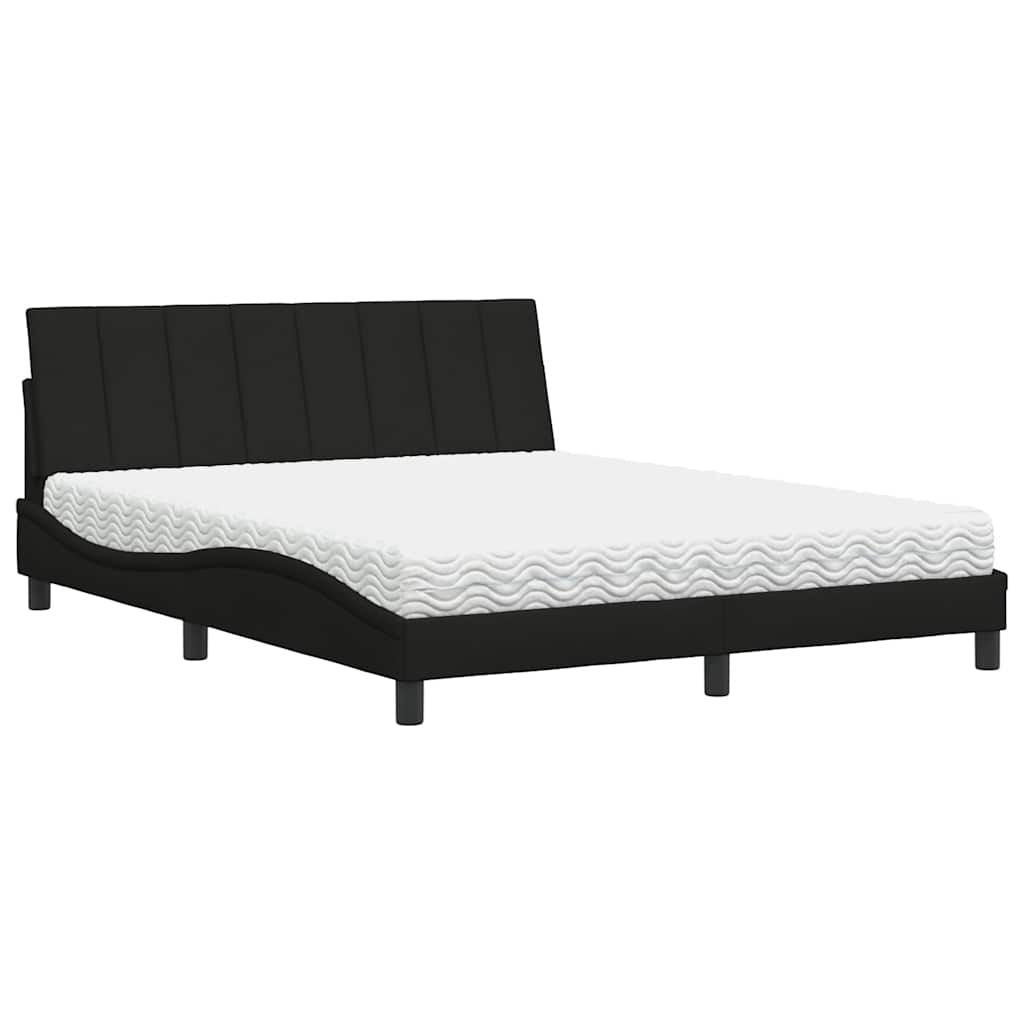 vidaXL Pat cu saltea, negru, 160x200 cm, textil