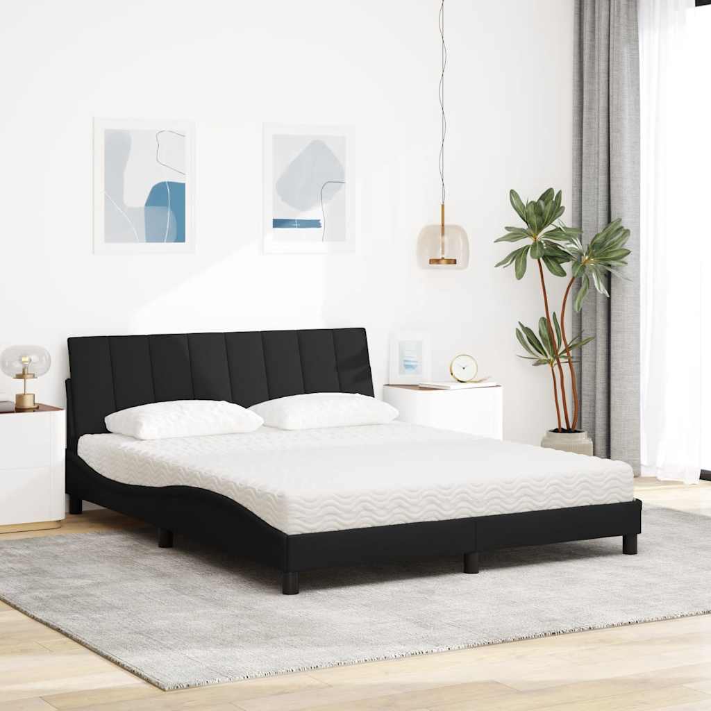 vidaXL Pat cu saltea, negru, 160x200 cm, textil
