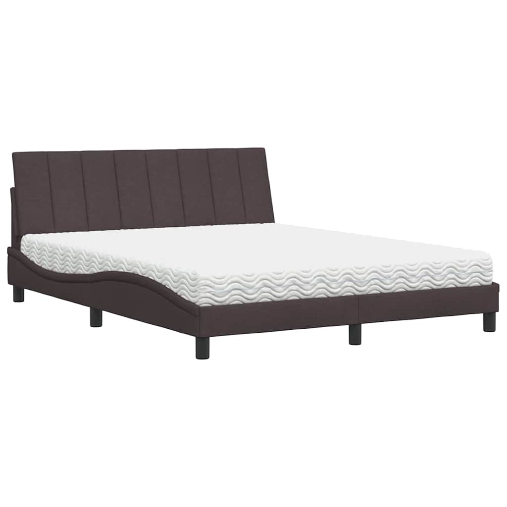 vidaXL Pat cu saltea, maro închis, 160x200 cm, textil vidaXL Pat cu saltea, maro închis, 160x200 cm, textil