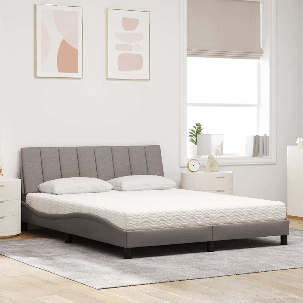 vidaXL Pat cu saltea, gri taupe, 160x200 cm material textil