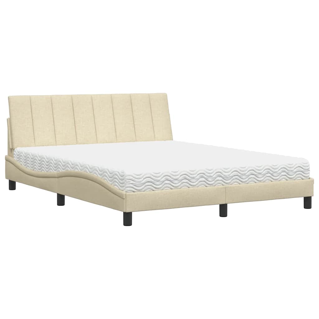 vidaXL Pat cu saltea, crem, 160x200 cm, material textil vidaXL Pat cu saltea, crem, 160x200 cm, material textil