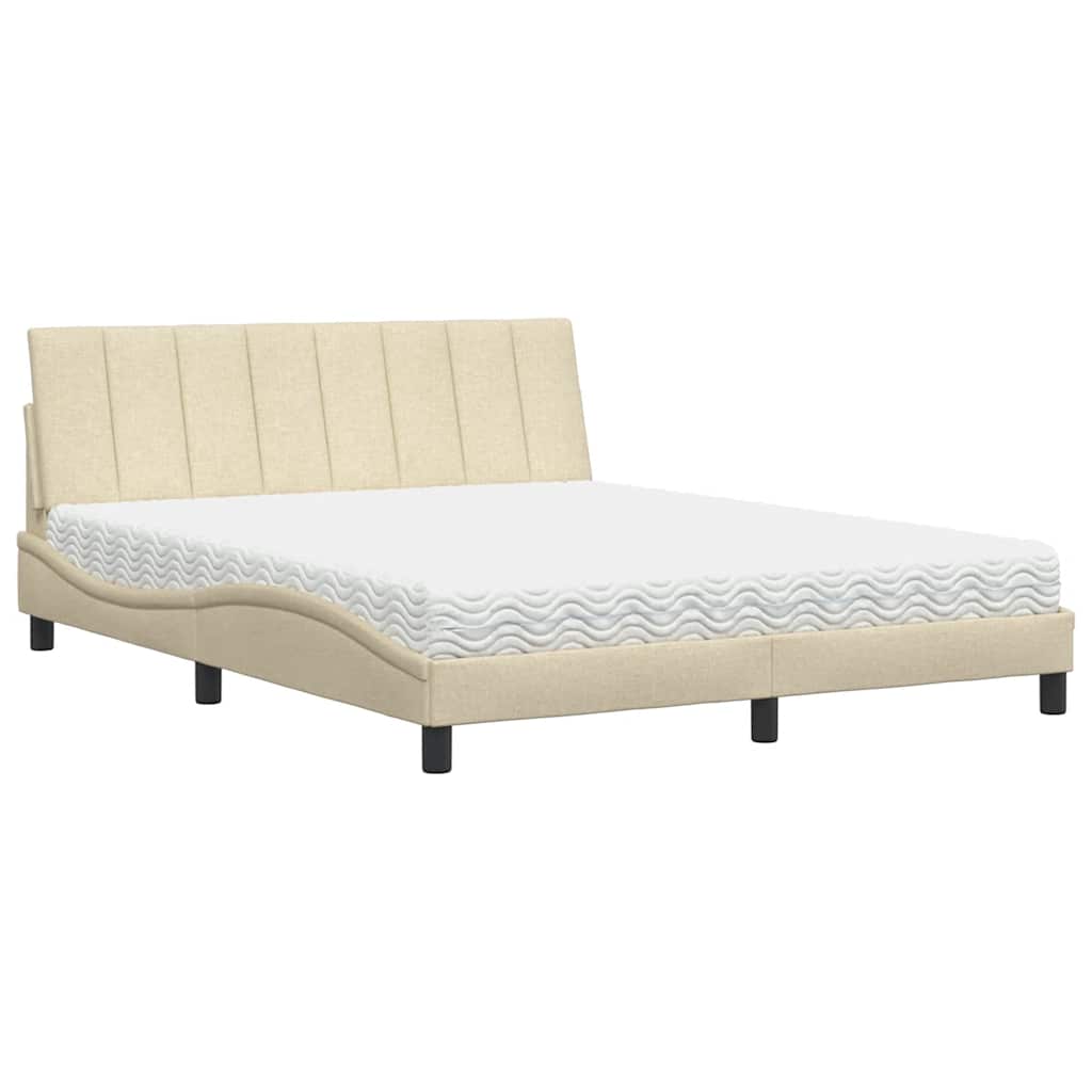 vidaXL Pat cu saltea, crem, 160x200 cm, material textil vidaXL Pat cu saltea, crem, 160x200 cm, material textil